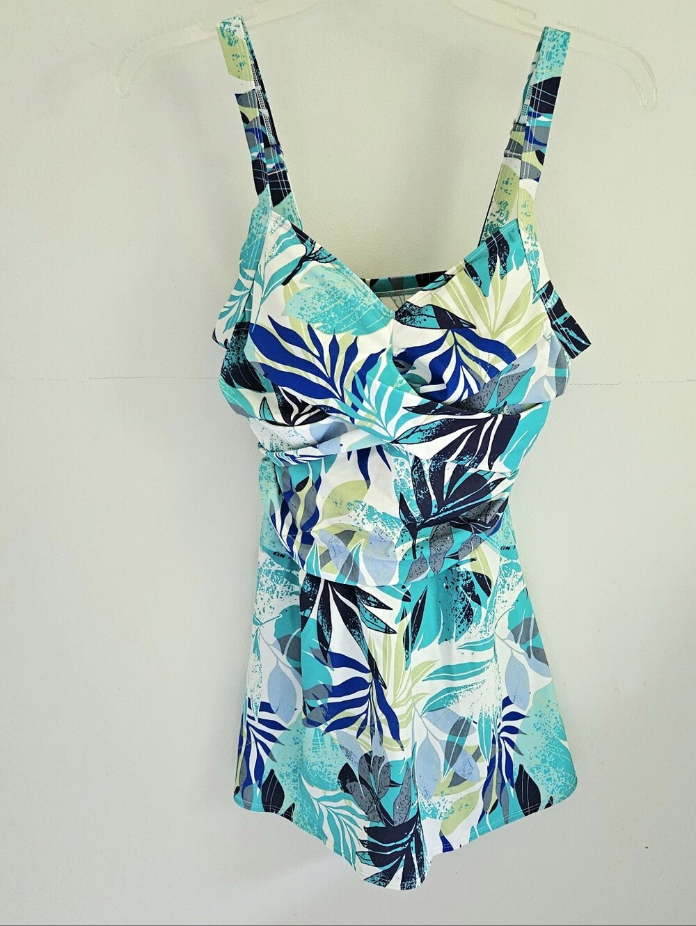 Denim & Co Swimsuit Tropical One Piece With Skirt Overlay